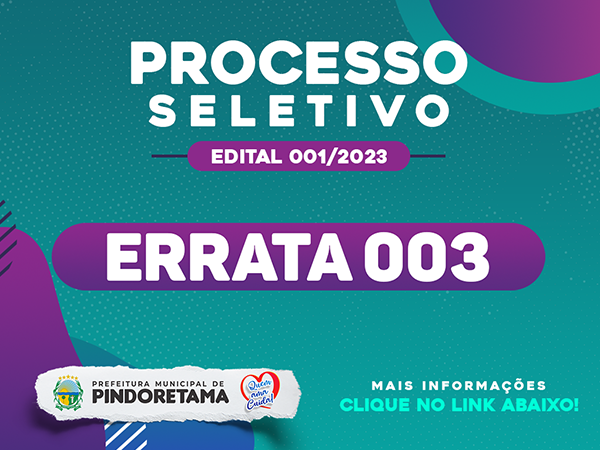 Errata 003 - Processo Seletivo 001/2023